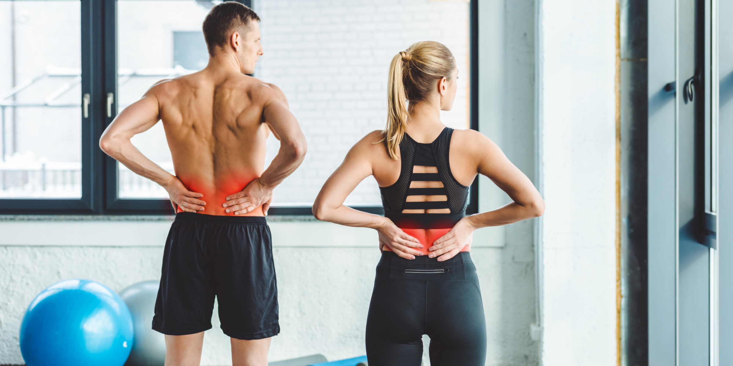 fitness man and woman back pain