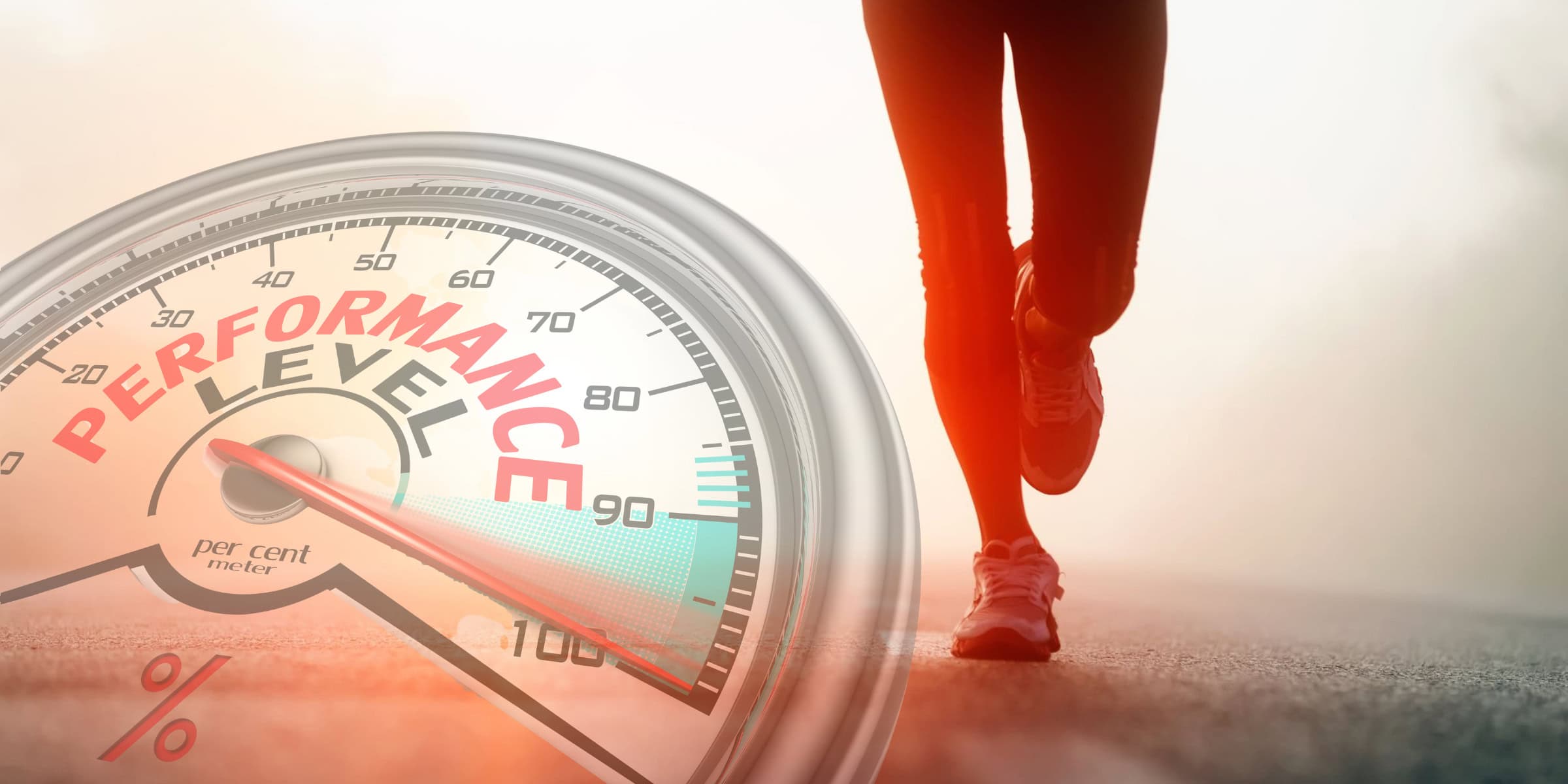 A runner is running on a road with a performance meter.