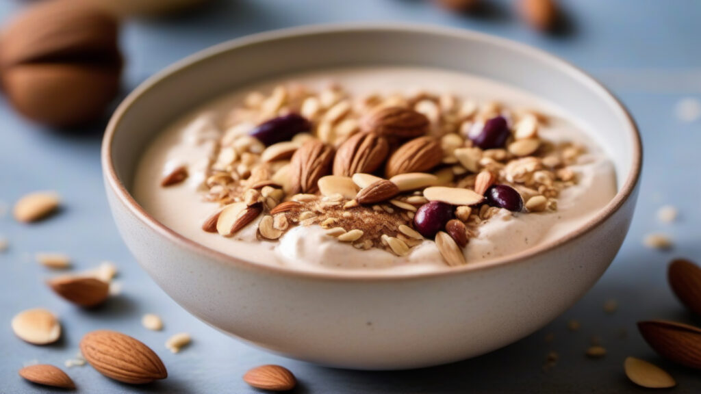 Greek Yogurt with Almond Butter and Handful of Nuts