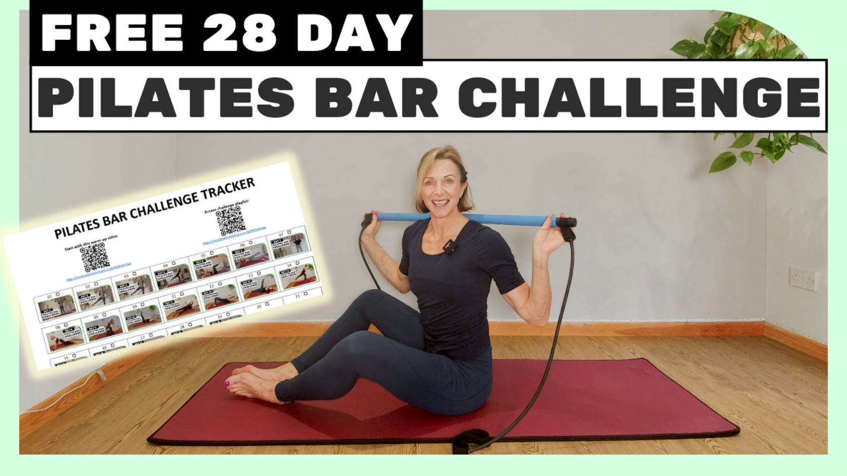 Free 20 day pilates bar challenge.