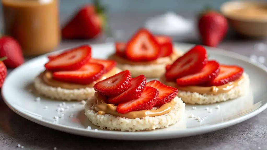 Rice Cakes With Nut Butter and Sliced Strawberries